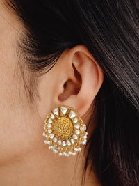 925 Sterling Silver Gold Plated Floral Chitai Earrings view 2