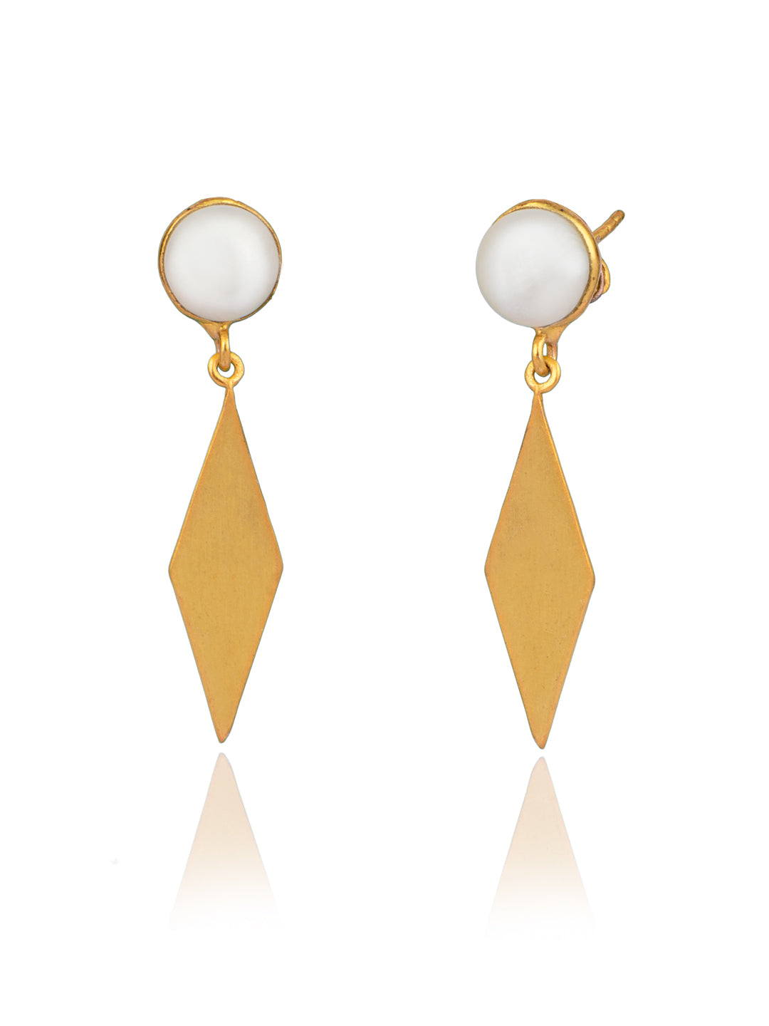 Gold Plated Quadilateral Earrings with Pearl view 1