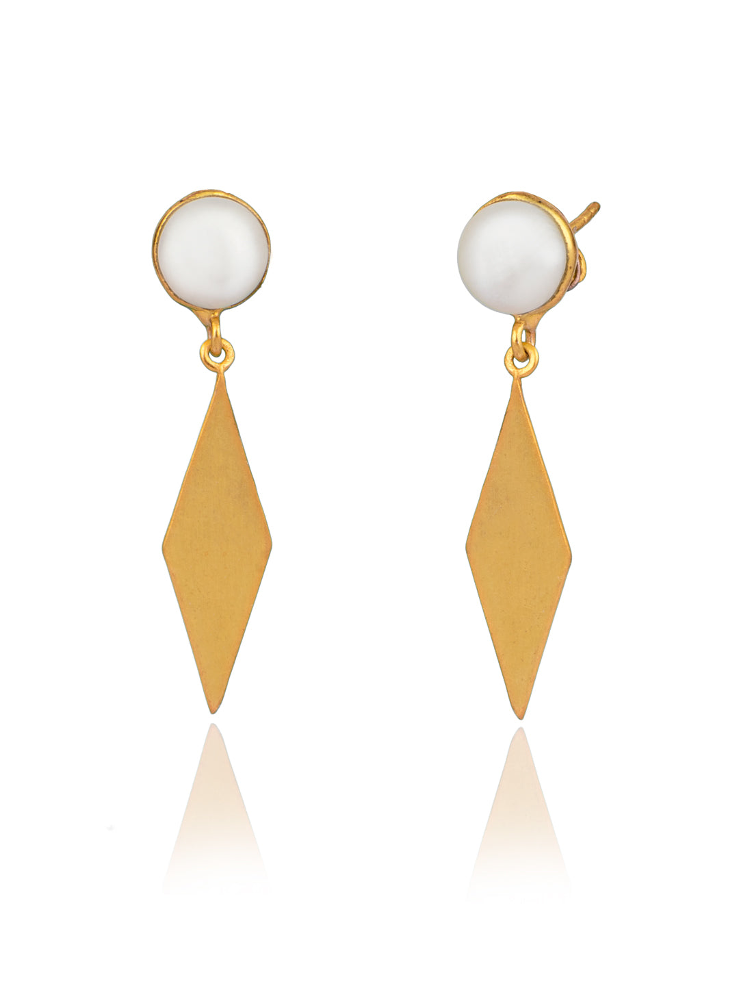 Gold Plated Quadilateral Earrings with Pearl