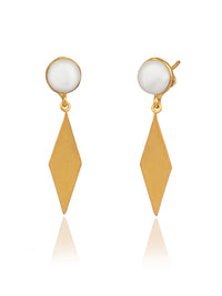 Gold Plated Quadilateral Earrings with Pearl view 1
