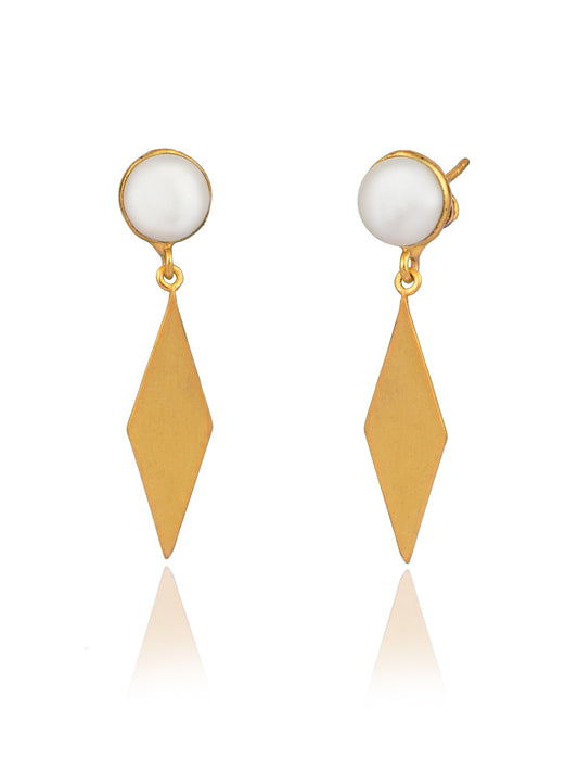 Gold Plated Quadilateral Earrings with Pearl