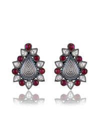 925 Sterling Silver Paan Studs with Kundan and Ruby view 1