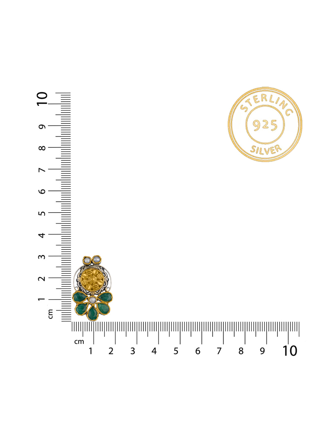 Half Flower Two Toned Intricate Studs with Kundan and Green Onyx view 3