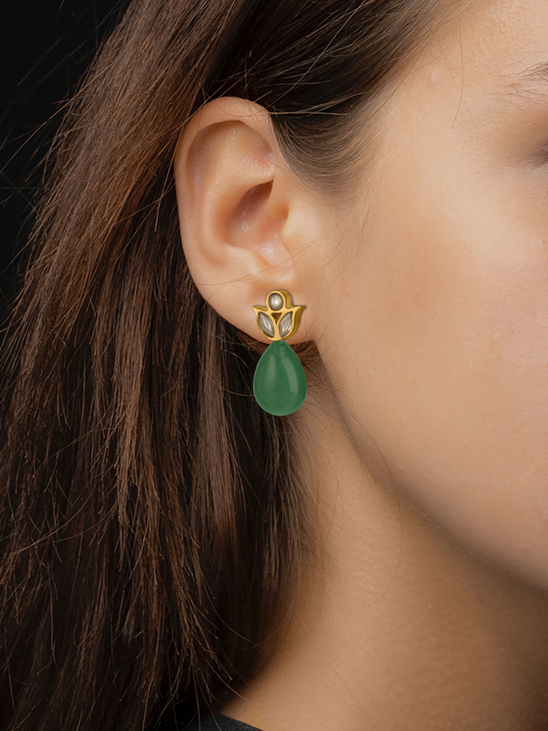 Floral Studs with Green Onyx view 2