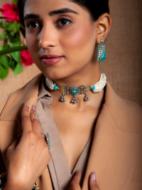 Two Tone Pearl Turquoise Kundan Choker view 5