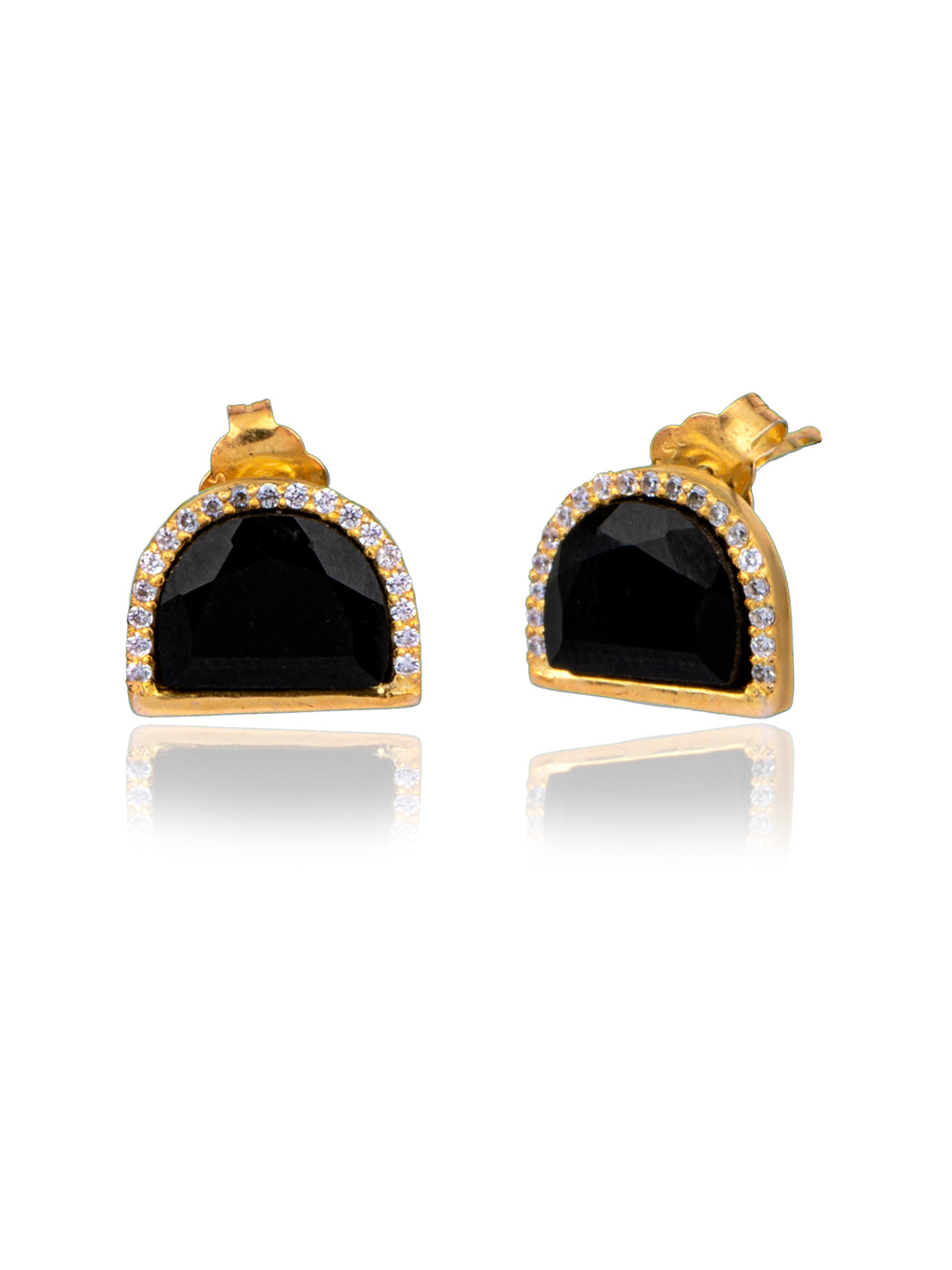 Gold Plated Black Onyx Studs with CZ view 1