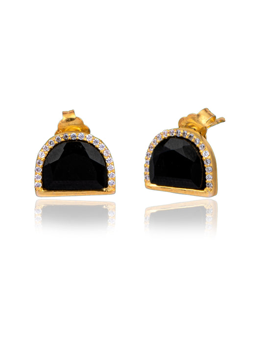 Gold Plated Black Onyx Studs with CZ