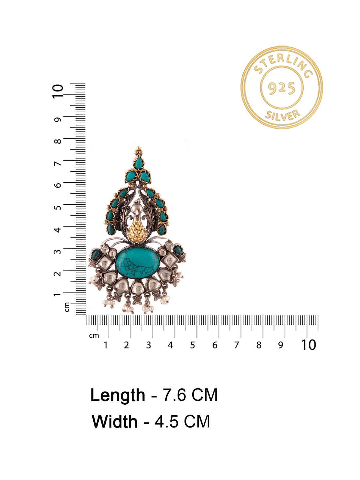 Aurora Peacock Turquoise Statement Earrings with Kundan view 5