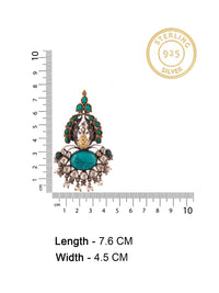 Aurora Peacock Turquoise Statement Earrings with Kundan view 5