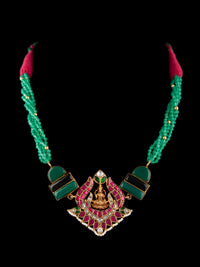 925 Sterling Silver 22K Gold Plated Green Onyx, Black Onyx Gemstone Necklace With Pink and White Kundan view 5