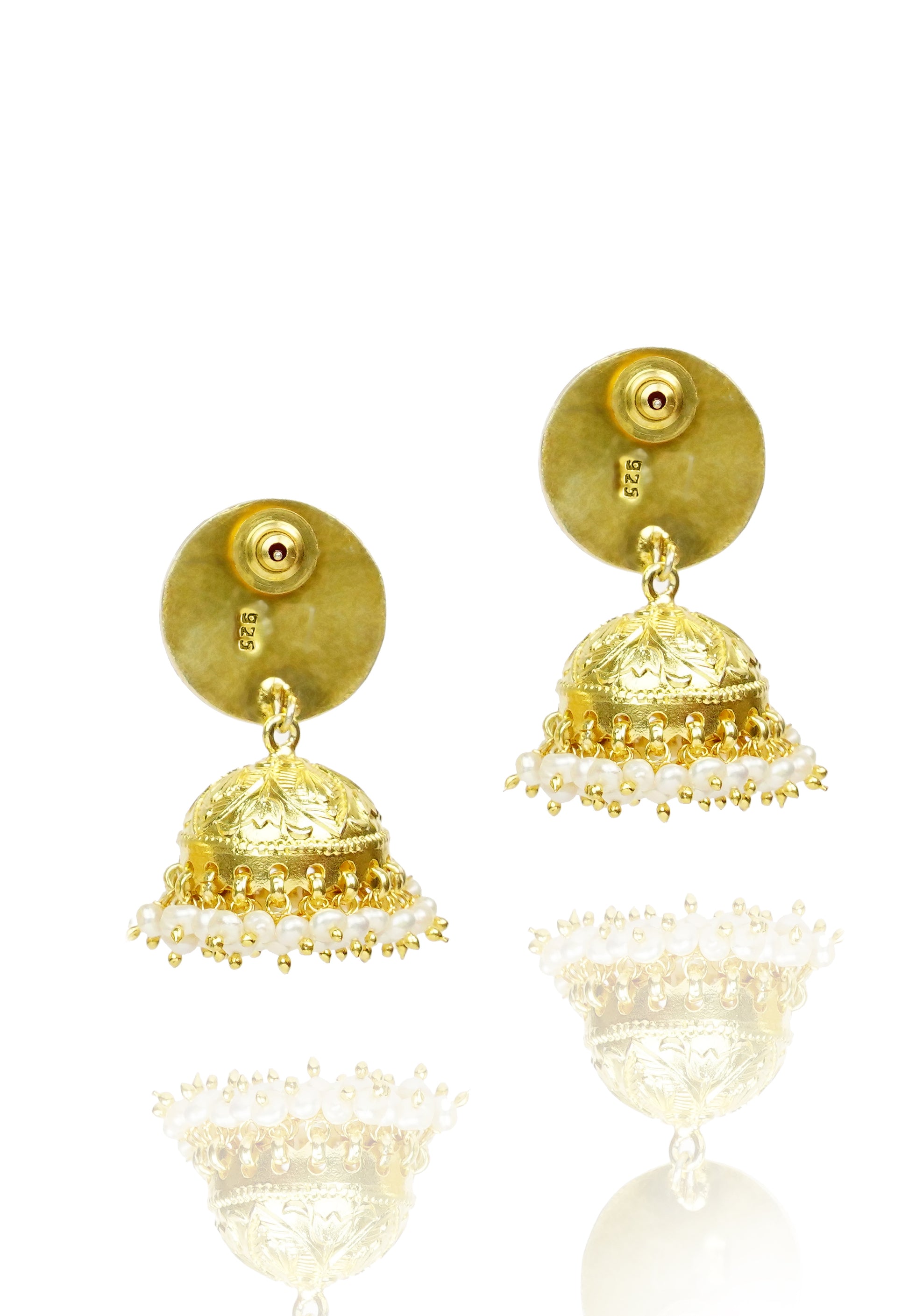 925 Silver Gold Plated Silver and Red Kundan Jhumki Earrings - Neeta Boochra Jewellery