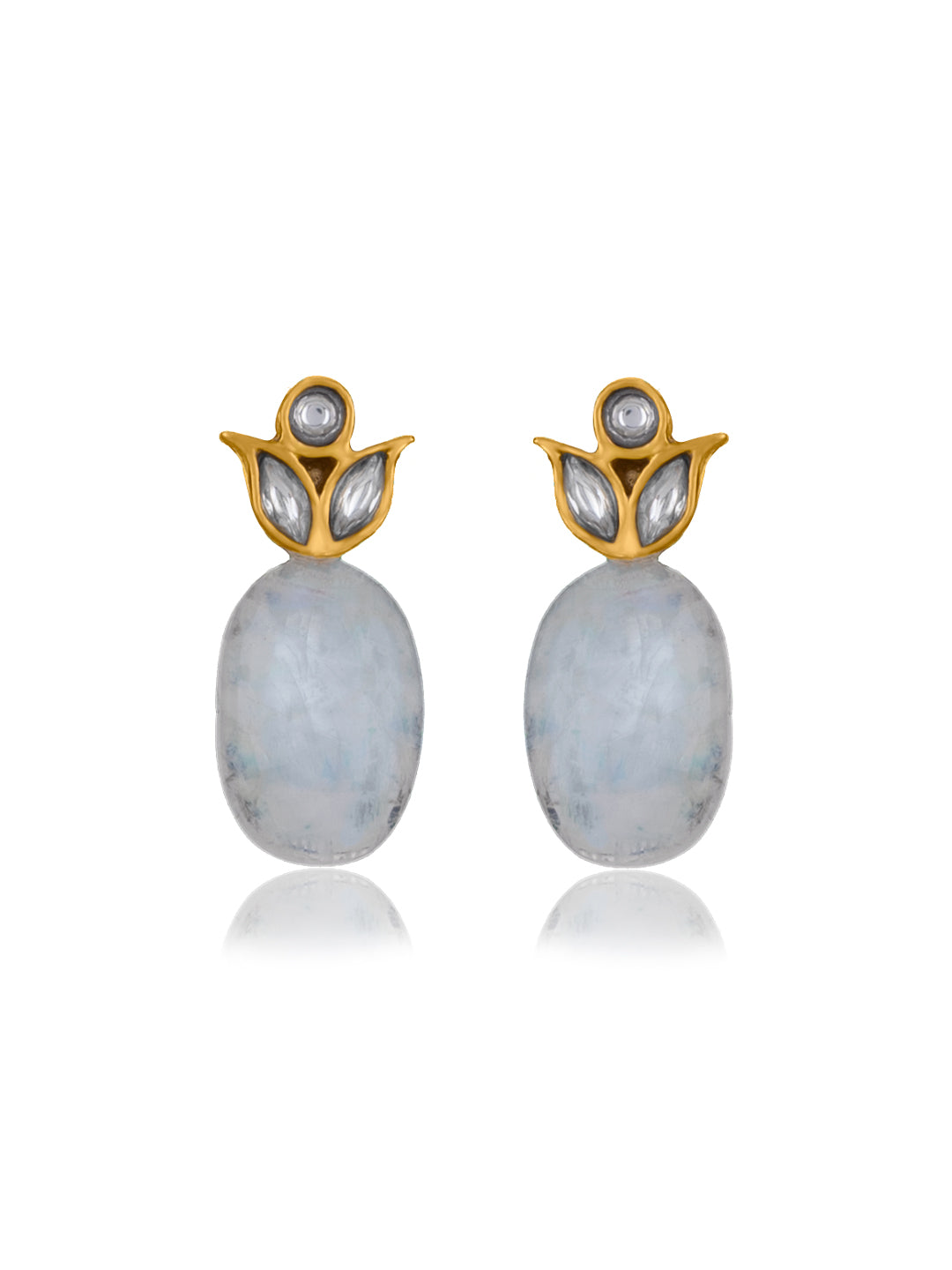 Floral Studs with Rainbow Moonstone view 1
