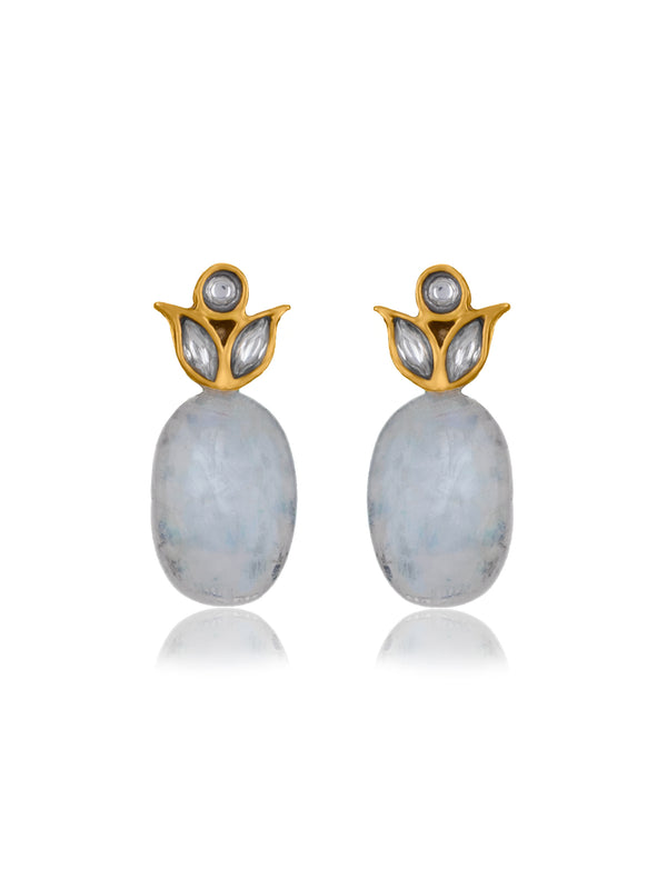 Floral Studs with Rainbow Moonstone