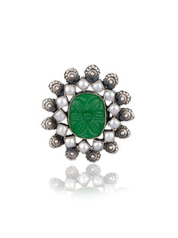 Pearl Green Carved Stone Adjustable Ring view 1