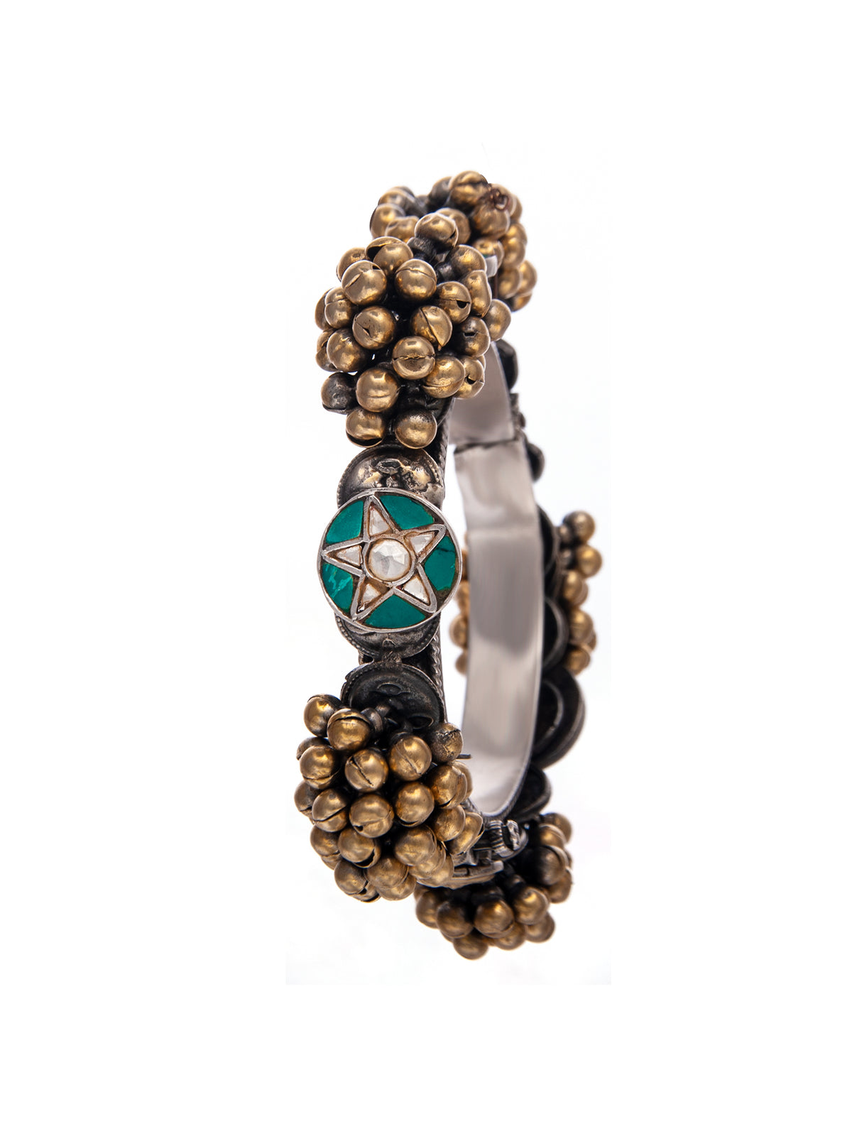 Svarnam Festive Turquoise Kundan Openable Bangle view 5