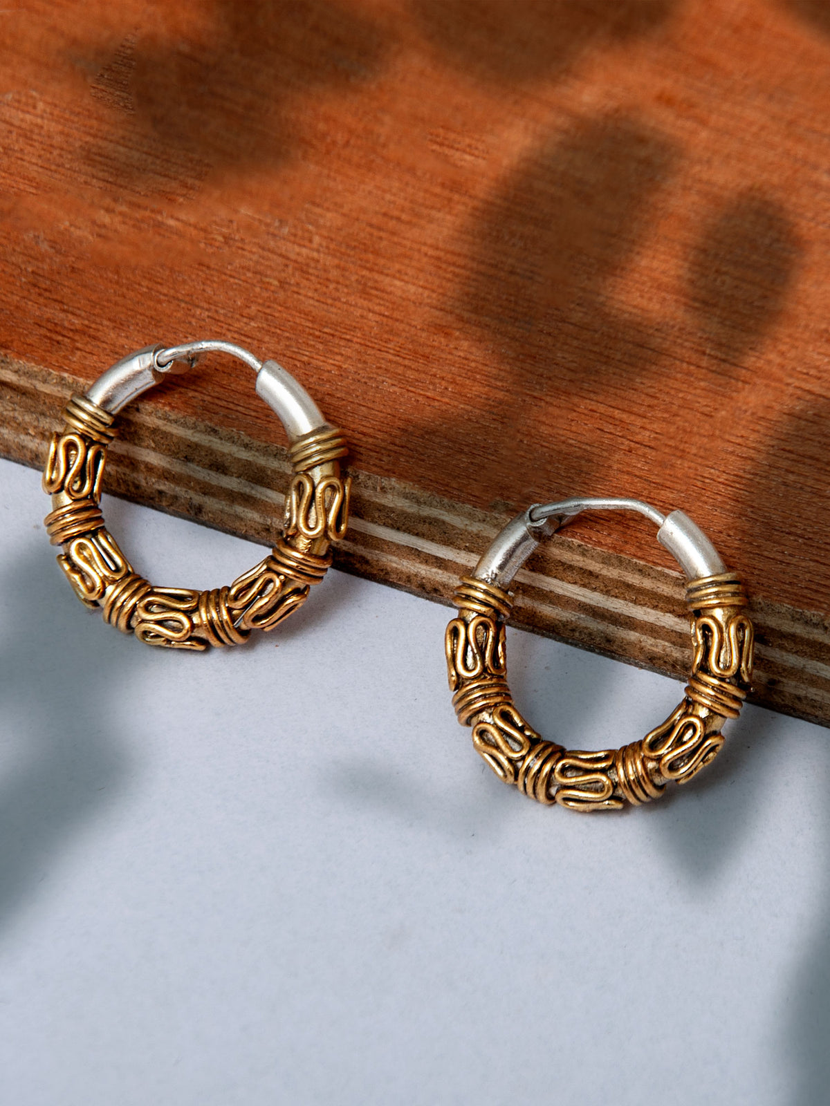 925 Sterling Silver Two Tone 22K Gold Plated Hook Earrings view 2