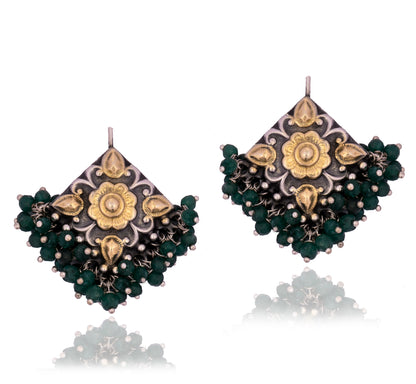 925 Sterling Silver Two Tone Chitai Danglers