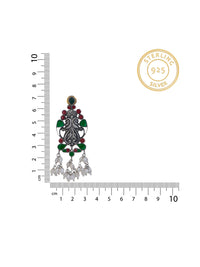 Twin Peacock Chitai Earrings with Multicolor Glass view 3
