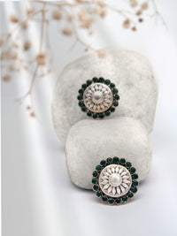 Silver Green Onyx Sunflower Studs view 1