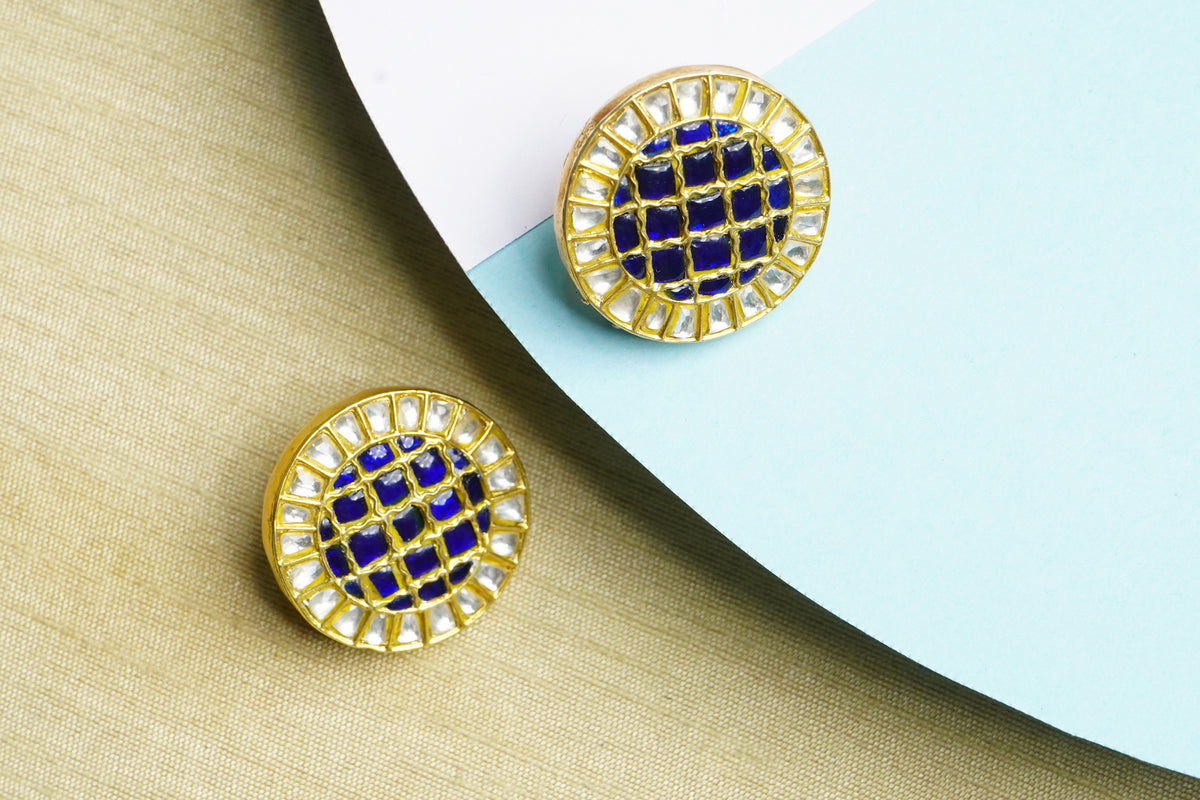 925 Silver Gold Plated Button Shaped Stud Earrings view 2