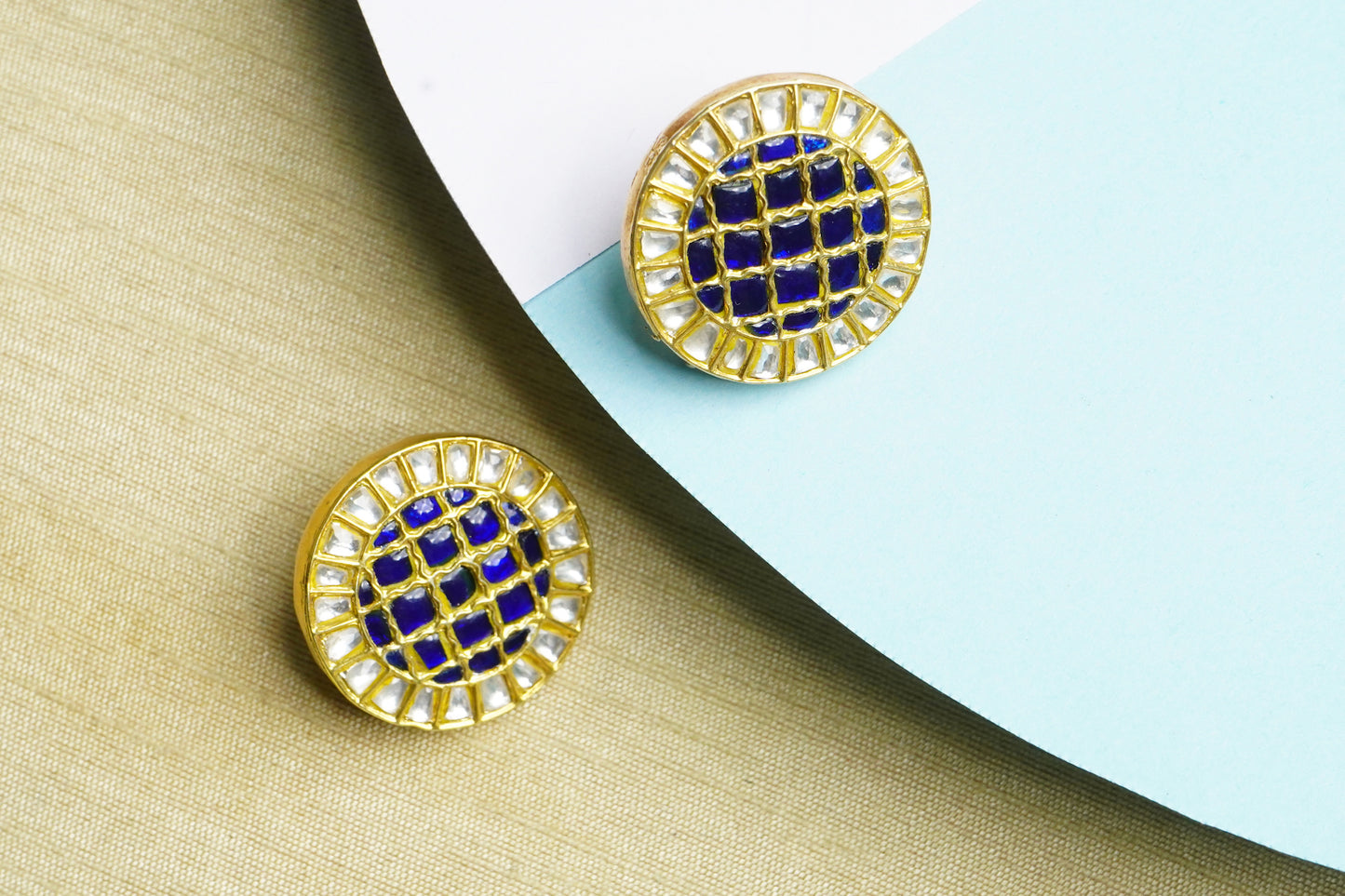 925 Silver Gold Plated Button Shaped Stud Earrings - Neeta Boochra Jewellery