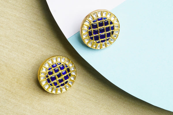 925 Silver Gold Plated Button Shaped Stud Earrings alternate