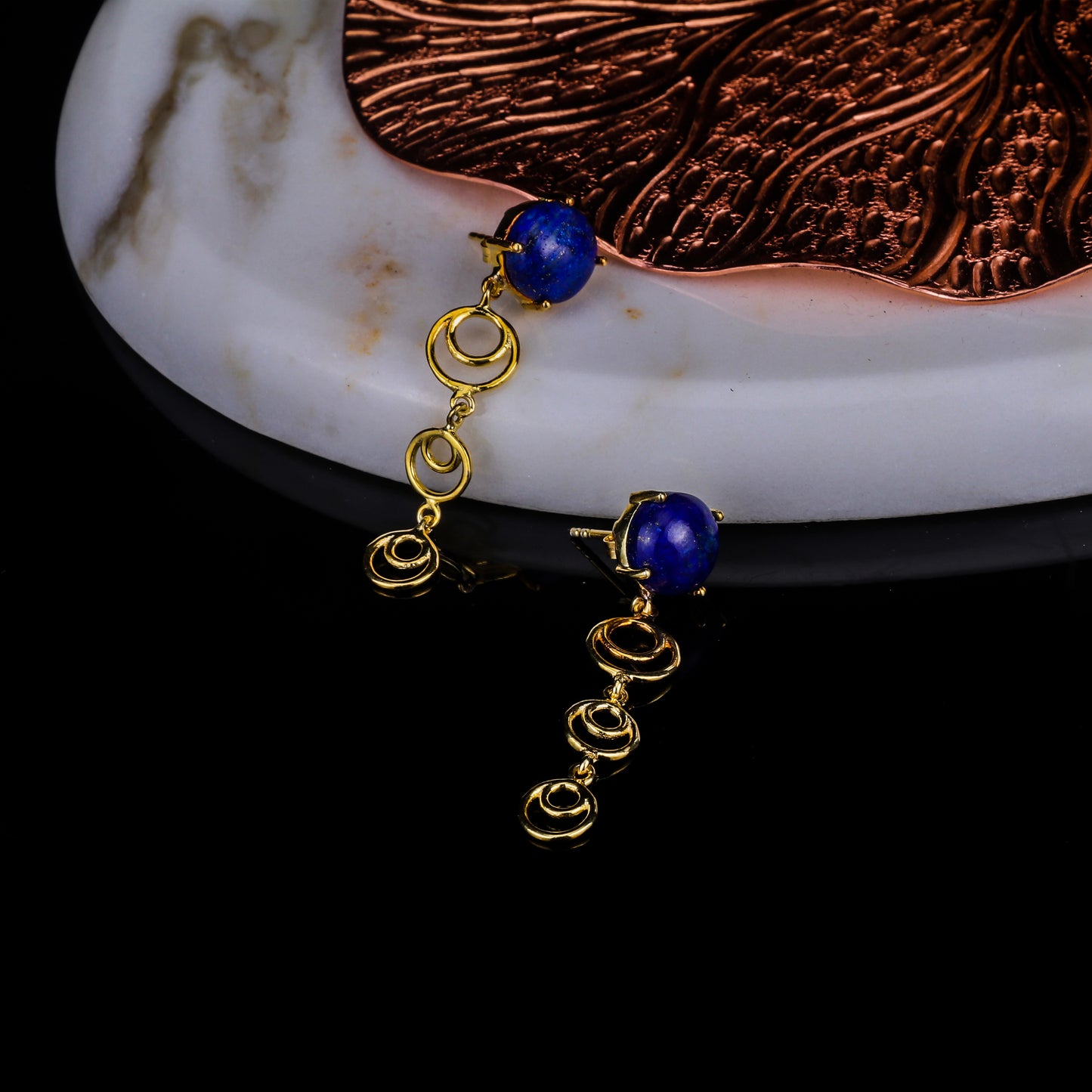 925 Silver Gold Plated Blue Lapis Spiral Drop Earrings - Neeta Boochra Jewellery