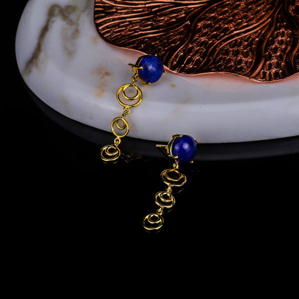 925 Silver Gold Plated Blue Lapis Spiral Drop Earrings