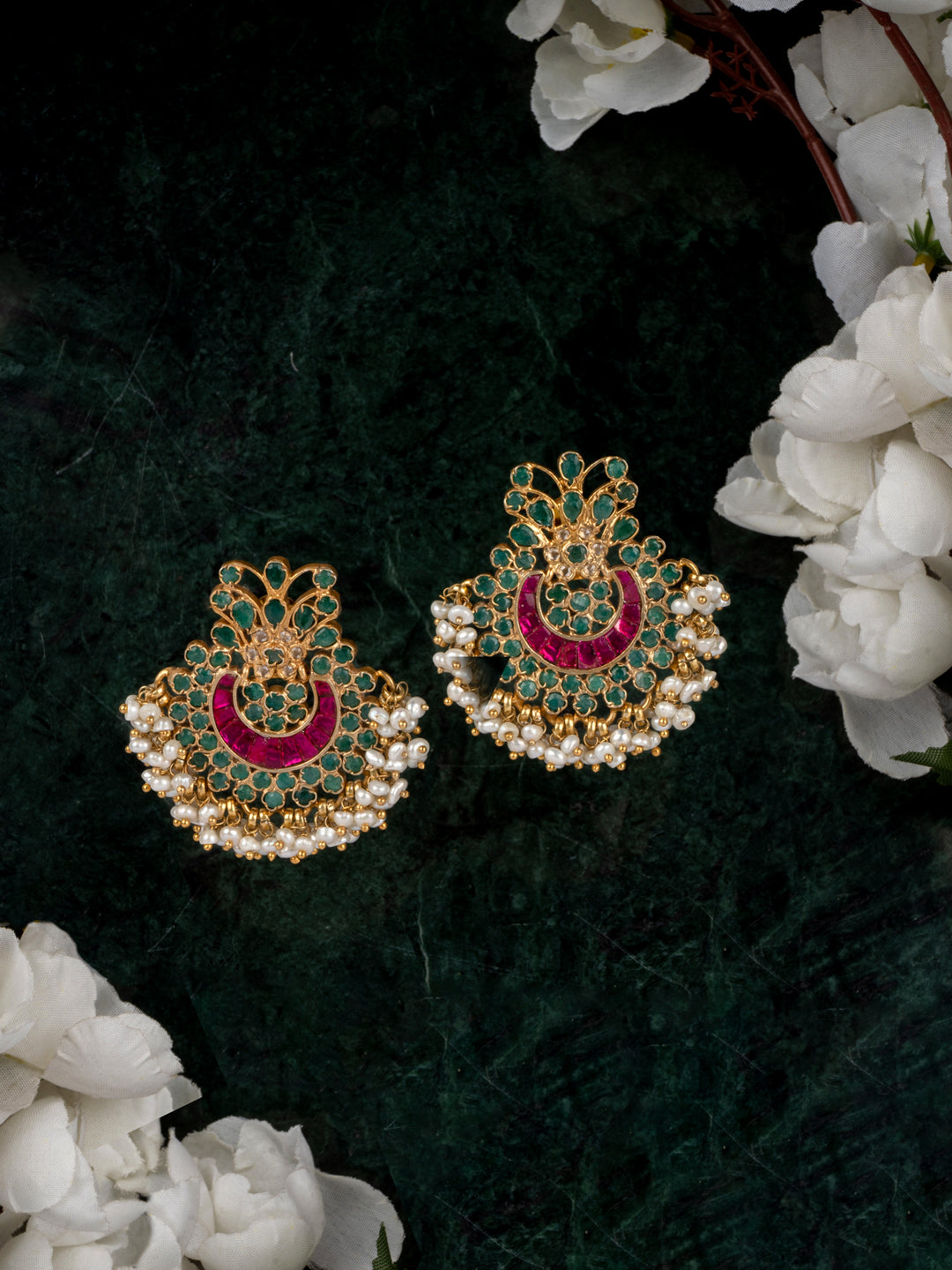 925 Sterling Silver Kundan Chaandbai with Green Onyx and Pearl view 3