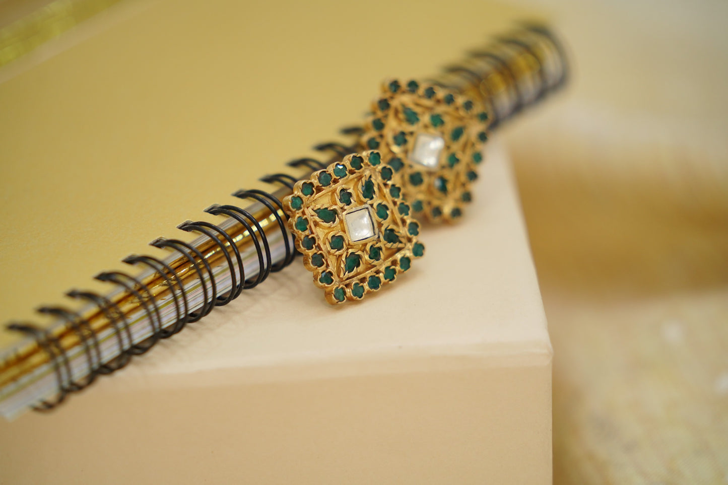925 Silver Gold Plated Studs with Natual Green Gemstones - Neeta Boochra Jewellery