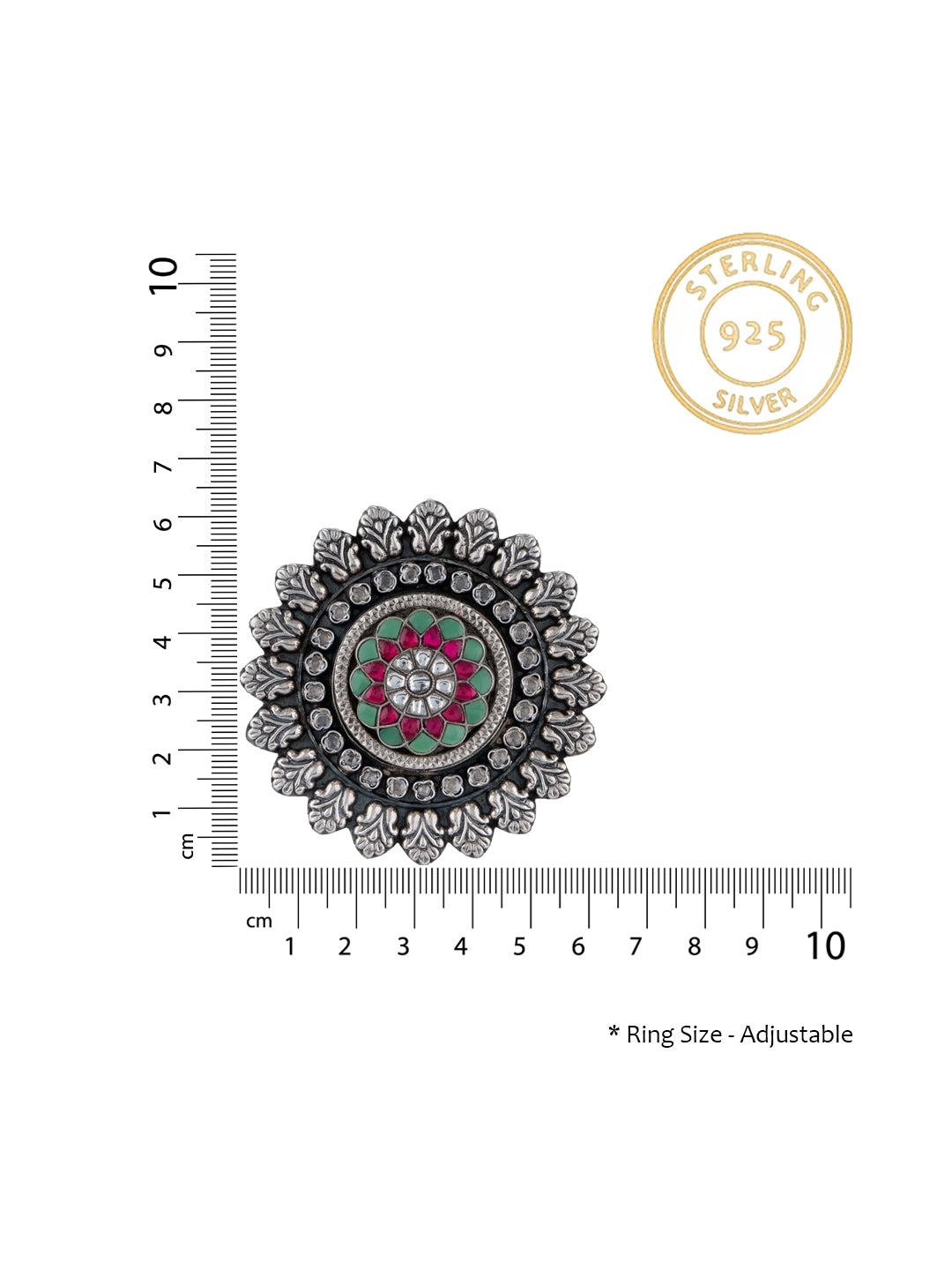NB Kundan Motif Signature Big Ring view 3