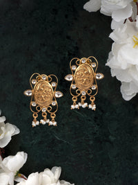 925 Sterling Silver Gold Plated Chitai Earrings with Kundan view 3