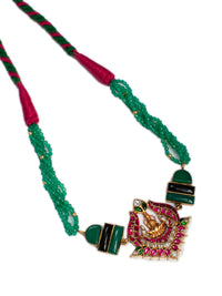 925 Sterling Silver 22K Gold Plated Green Onyx, Black Onyx Gemstone Necklace With Pink and White Kundan view 3