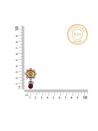 Two Toned Floral Studs with Ruby Drop view 3