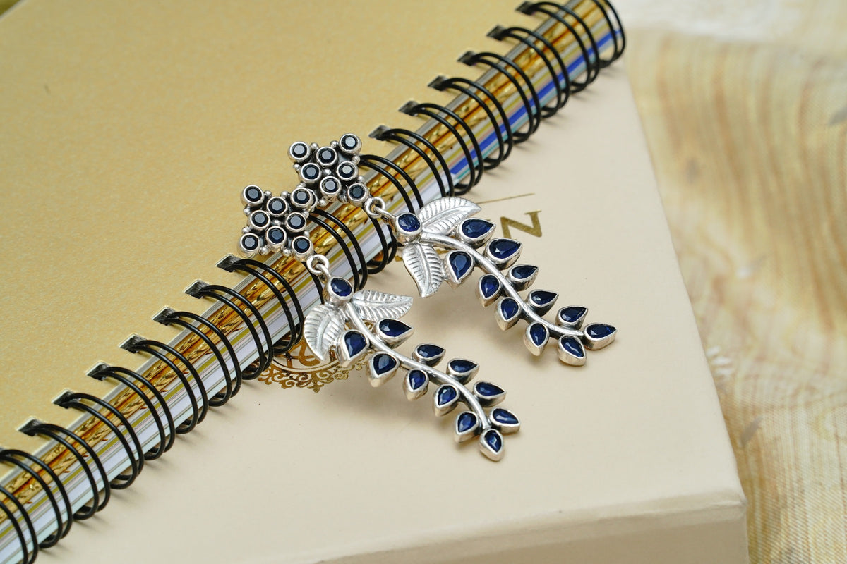 925 Silver Leaf Earrings with Blue Lapis view 1
