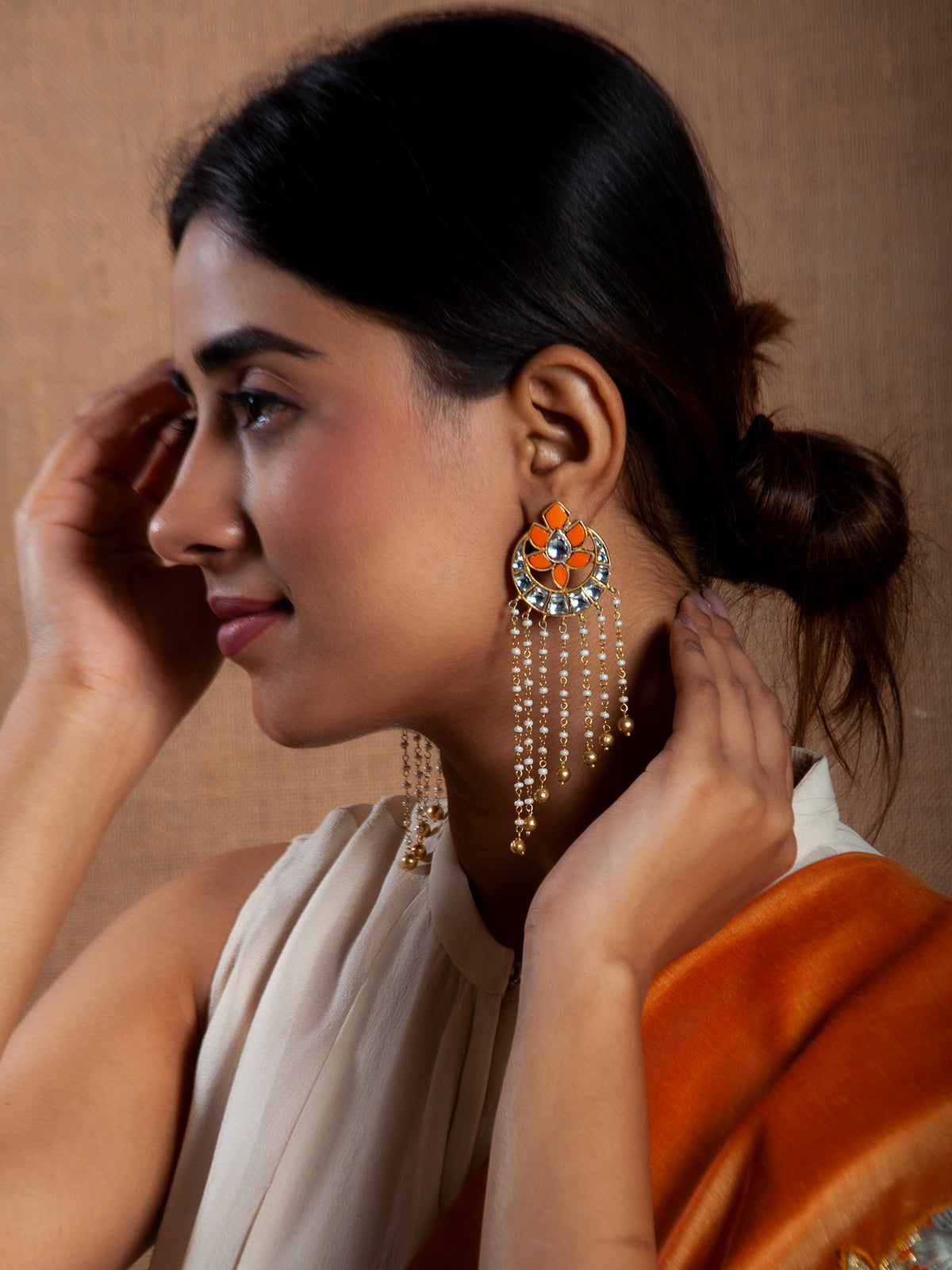 Svarnam Festive Chaandbali with Pearl Drop view 3