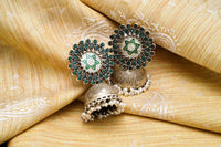 925 Silver Meenakari Jhumki Earrings with Natural Green Stones view 2