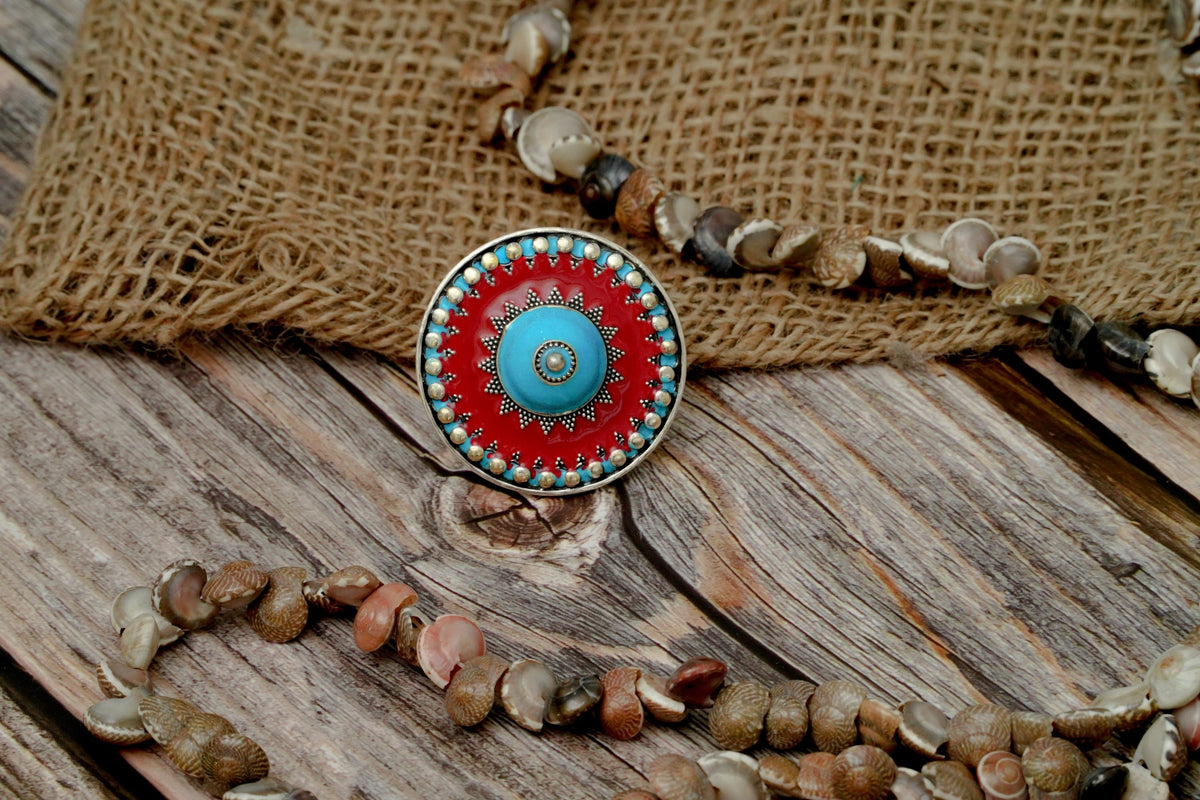 Red and Sky Blue Meenakari Ring view 3
