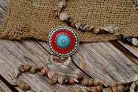 Red and Sky Blue Meenakari Ring view 3