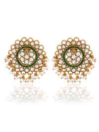 925 Sterling Silver Gold Plated Checker Earrings with Pearl view 1