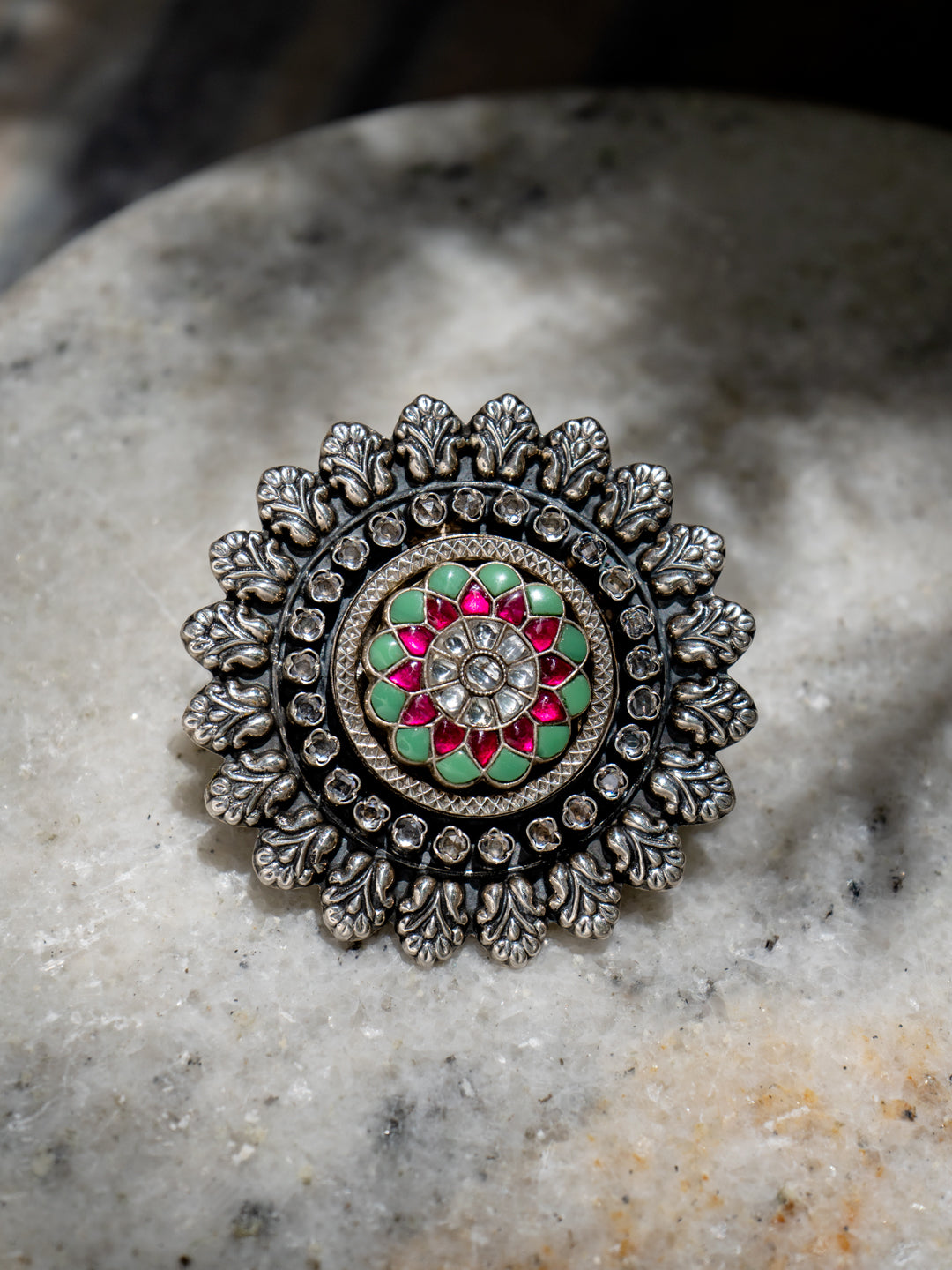 NB Kundan Motif Signature Big Ring view 1