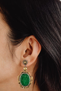 925 Sterling Silver Two Tone Earrings with Carved Stone view 3