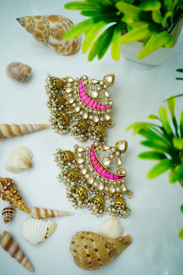 925 Silver Gold Plated Signature Fusion Jhumki Chandbali Earrings