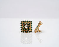 925 Silver Gold Plated Studs with Natual Green Gemstones view 4