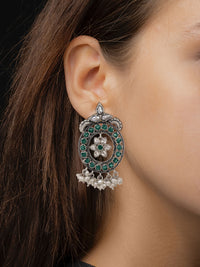Floral Green Onyx and Pearl Earring view 2