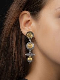 Intricate Two Toned Dangler Earrings with Dumroo Beads view 2