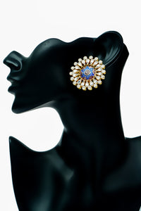 Silver Meenakari Stud Earrings with Checker and Kundan view 4