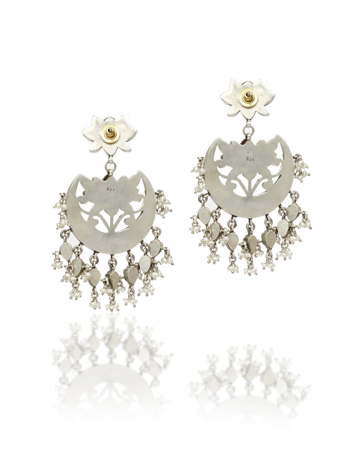 925 Silver Signature Pink Kundan Chandbalis view 2