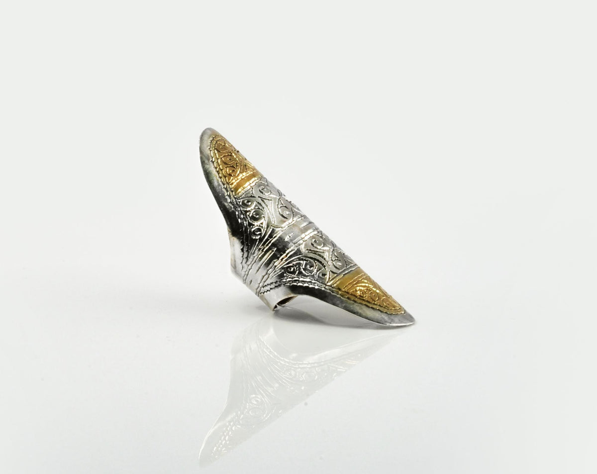Two-Toned Long Floral Carving Ring view 2