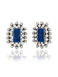 Big Kundan Studs with Blue Carved Stone and Kundan view 1